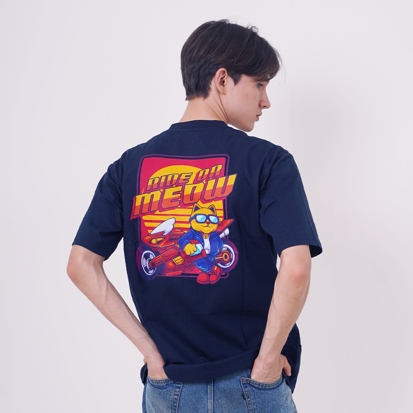 Ride Or Meow - Navy Designer T-Shirt