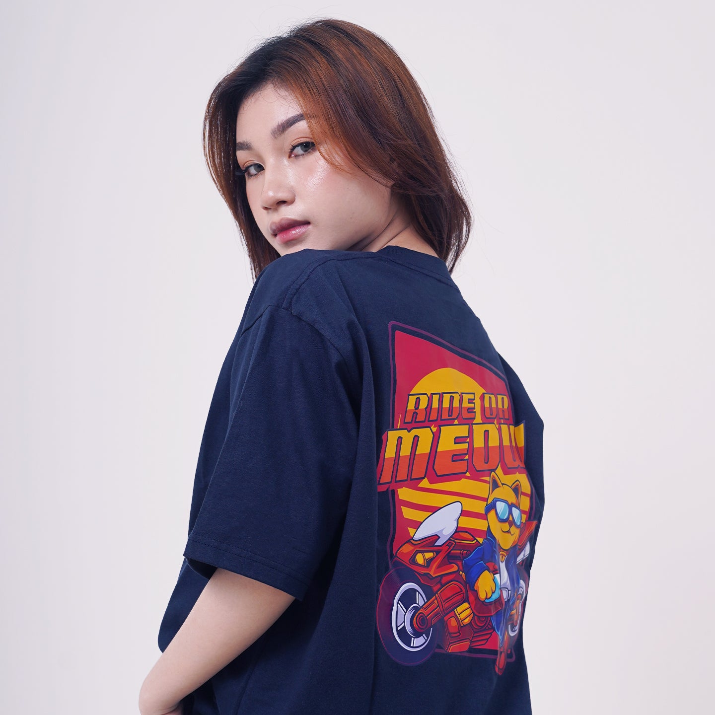 Ride Or Meow - Navy Designer T-Shirt