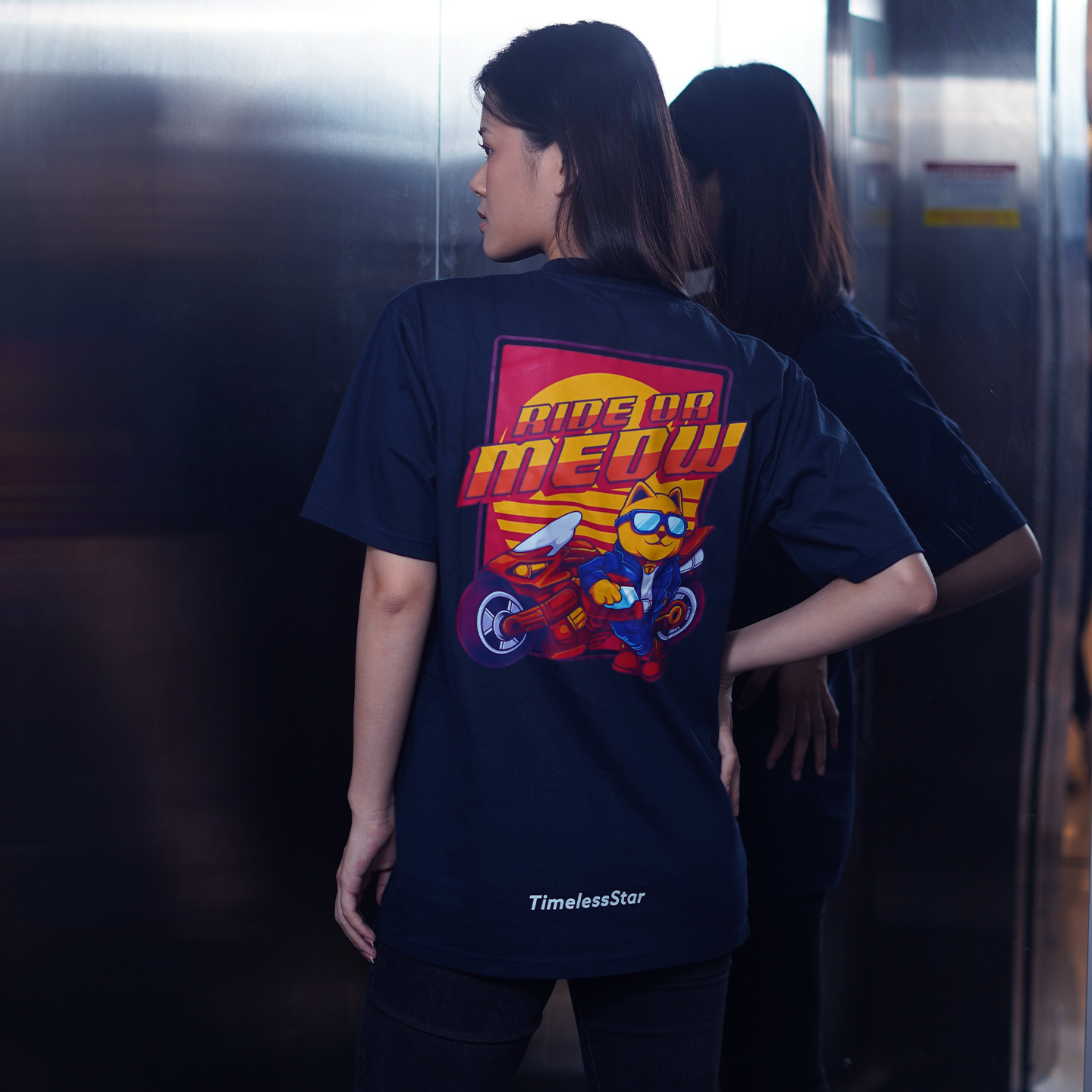 Ride Or Meow - Navy Designer T-Shirt