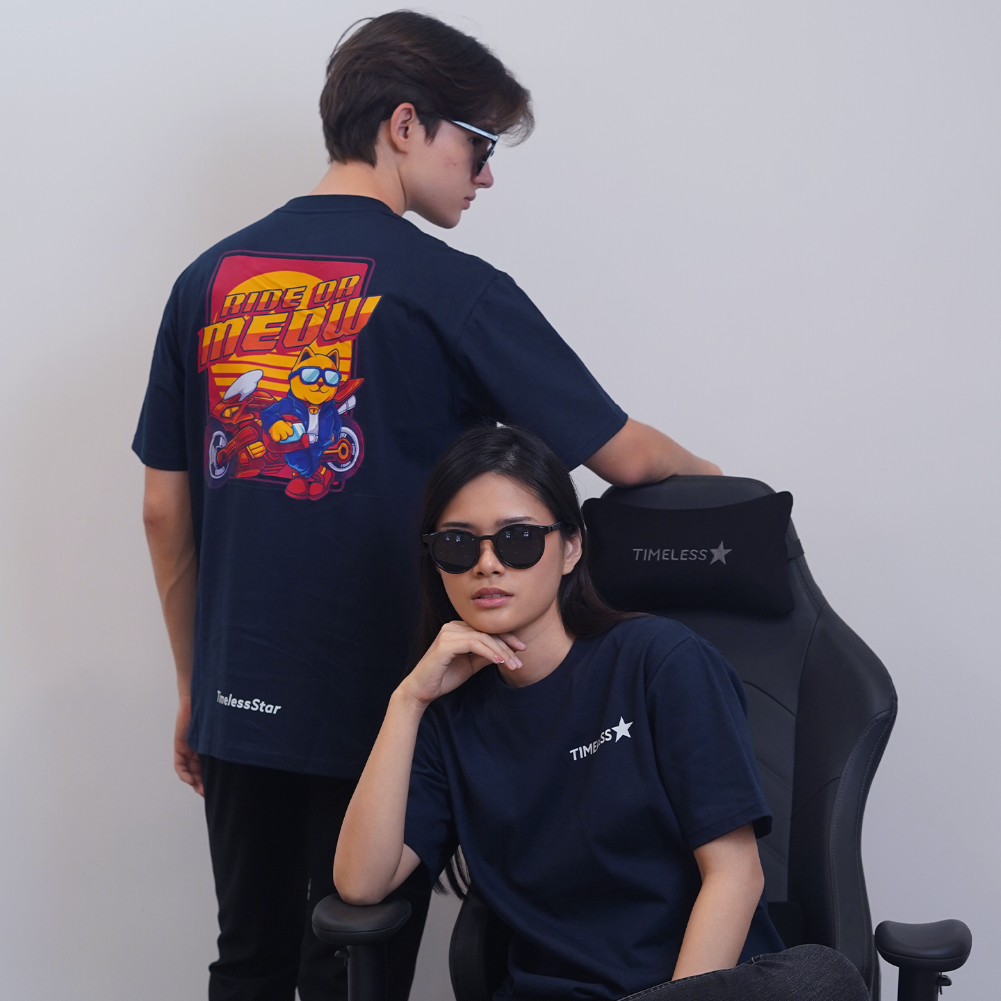 Ride Or Meow - Navy Designer T-Shirt
