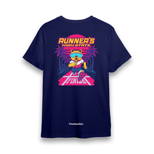 Runner's High State - Navy Designer T-Shirt