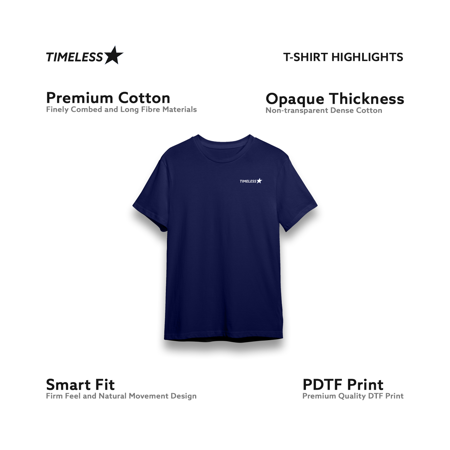 TimelessStar Brand Crew - Navy Designer T-Shirt