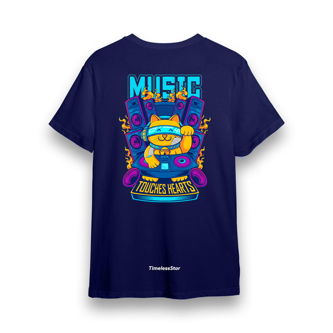 Music Touches Hearts - Navy Designer T-Shirt